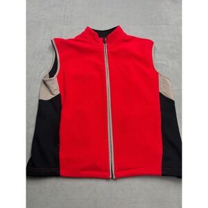 Burberry Golf Mens XL Fleece Vest Red Black Colorblock Windproof Showerproof Zip